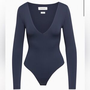 Aritzia Babaton Contour V-Neck Longsleeve Navy Bodysuit